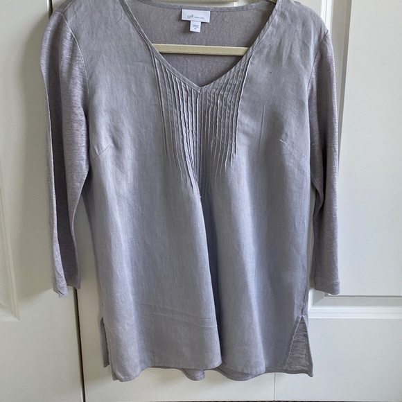 J Jill Linen Light Gray V-Neck Blouse - Picture 1 of 2